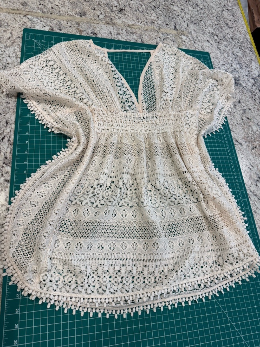 Cream Lace Boho Mini Dress / Swim Cover Open Back Festival Resort - Picture 6 of 7